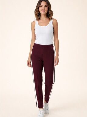 Babaton Women's Burgundy Track Pants with White Stripe triacetate blend size 8